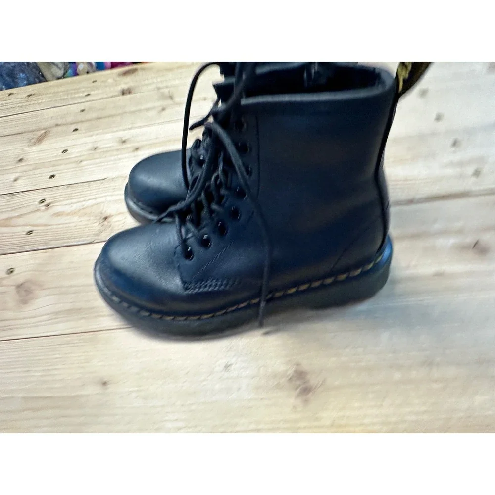 Dr.‎ Martens Black Leather Lace Up Side Zip Boots Kids Size 12 US